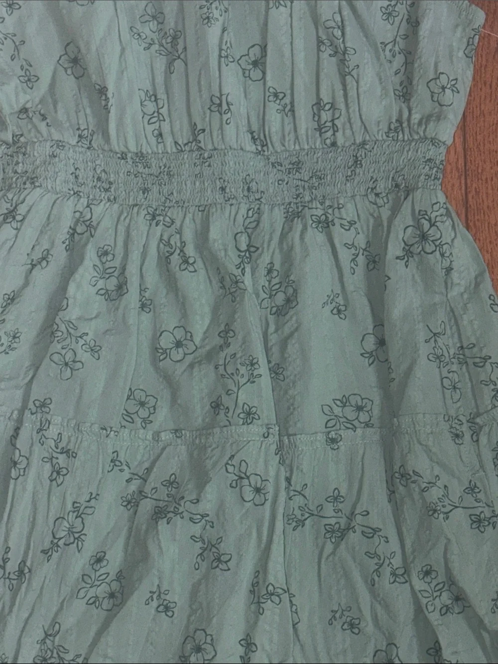wonder nation Sage Green Floral Smocked Waist Dress